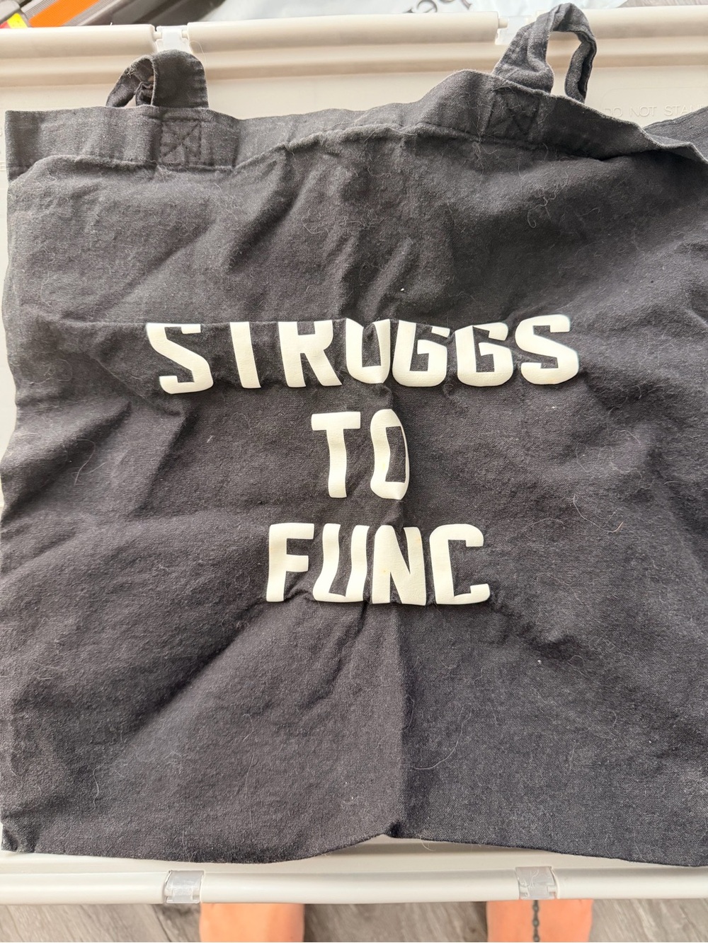 $1 ADD ON Black 'Struggs To Func' Graphic Tote Bag